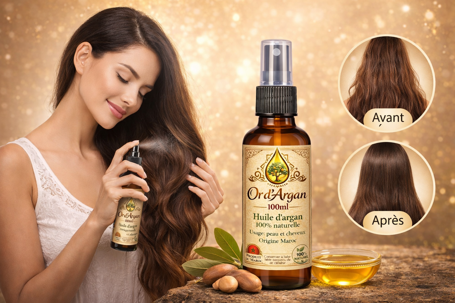 💛 Packs Huile d’Argan – Cheveux, Visage & Alimentaire | 100% Naturelle 🇲🇦