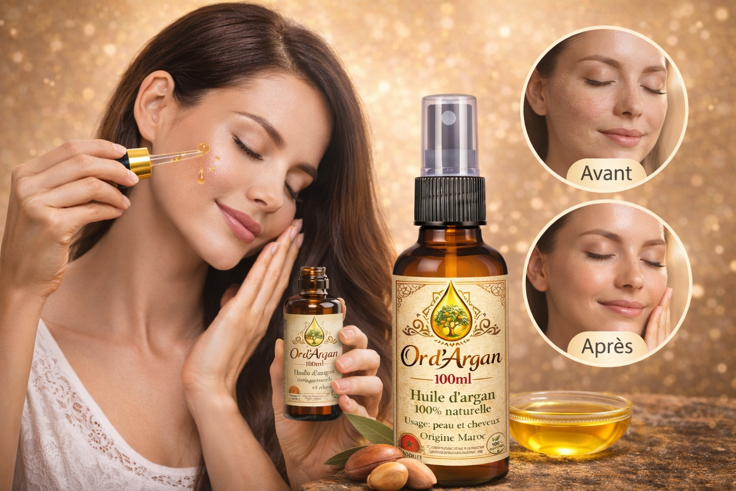 💛 Packs Huile d’Argan – Cheveux, Visage & Alimentaire | 100% Naturelle 🇲🇦